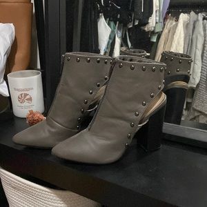 Grey Studded Zip Up Booties